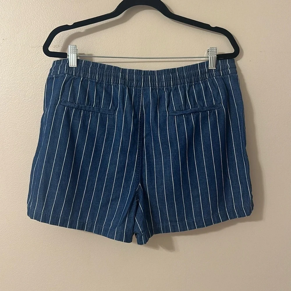 J. Crew Women's 3" Seaside Pull-on Shorts Indigo Stripe Sz Large Coastal Preppy - Picture 6 of 11